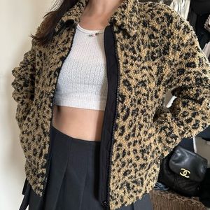 Madewell leopard sherpa bomber jacket punk small